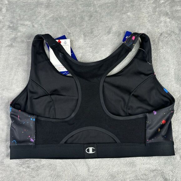 Champion Sports Bra‎ Women 1X Black Paint Splatter Athletic Moderate Support - Picture 2 of 12